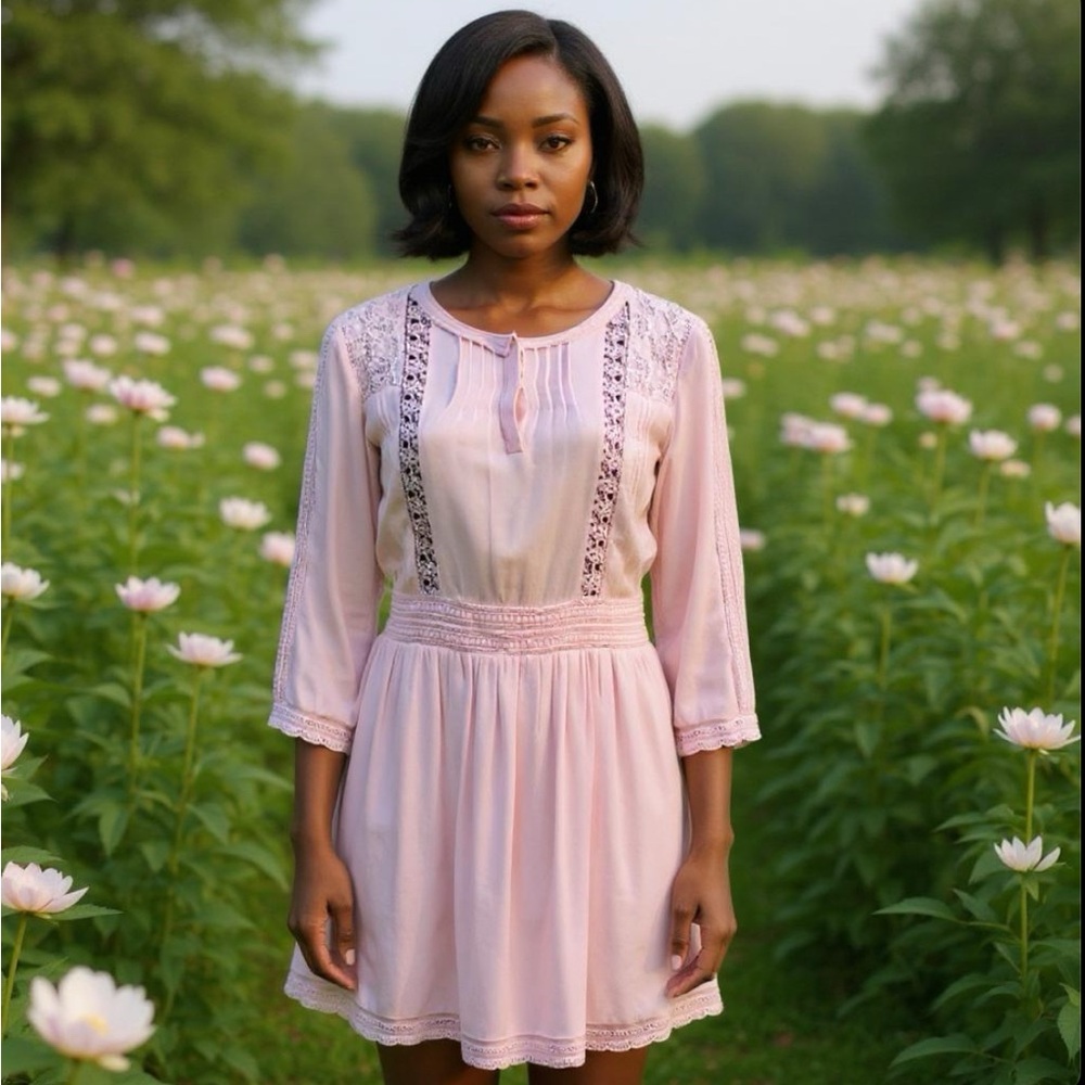 Heartloom Long Sleeves Sheer Mauve Mini Dress